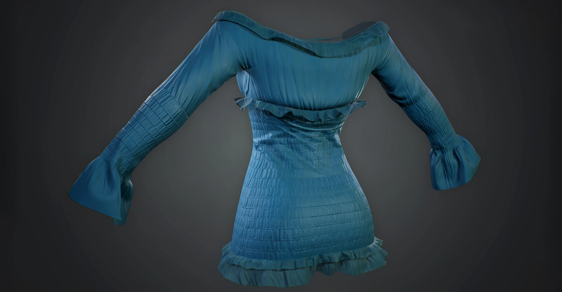 Off-the-Shoulder Smocked Dress — 3D Character Asset