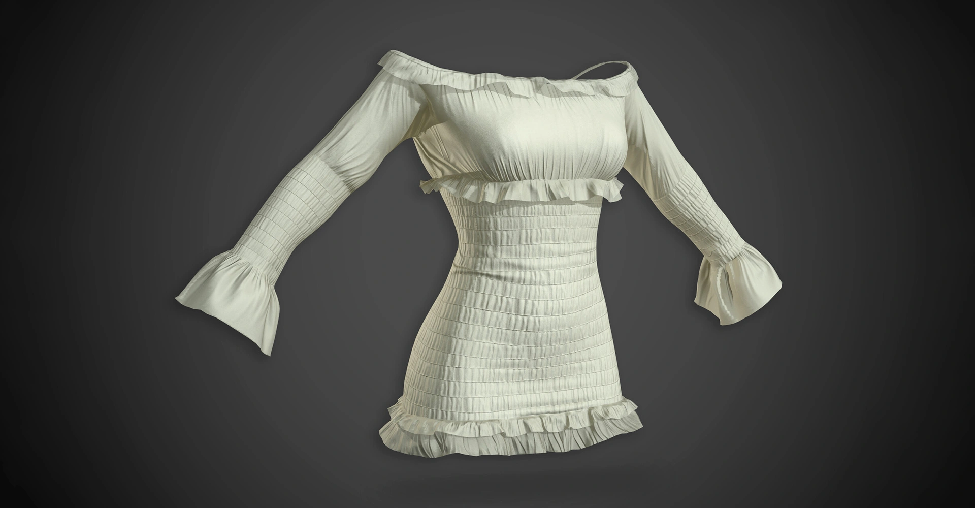 Off-the-Shoulder Smocked Dress — 3D Character Asset